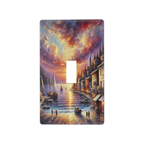 Harbor Sunset Ships Light Switch Cover Decorative Receptacle Outlet Wall Plate Guard Plastic Outlet Covers for Farmhouse Home Decor Livingroom (Toggle Switch)