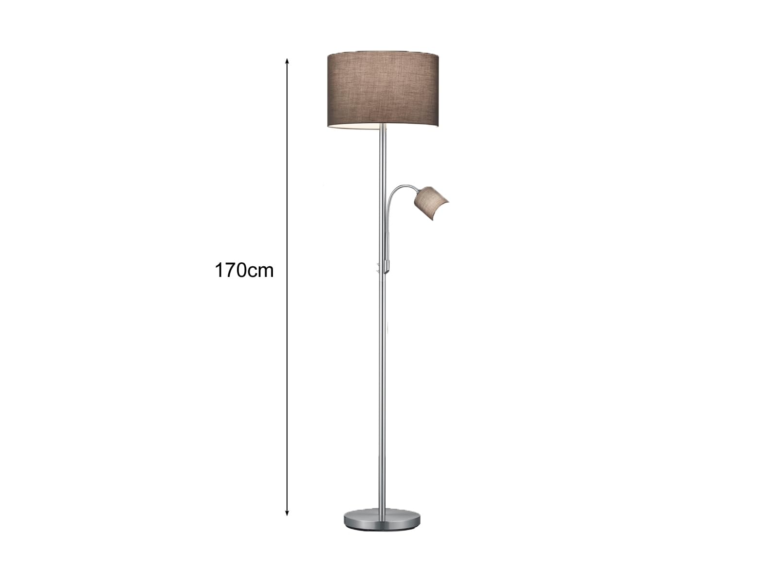 Trio Leuchten Stehleuchte Hotel 403900211, Metall Nickel matt, Stoffschirm Grau, exkl. 1x E27 + 1x E14, 60 watt