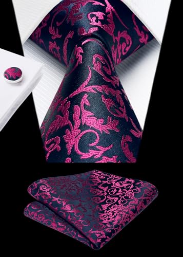 Image of HISDERN Ties for Men Paisley Floral Mens Ties and Pocket Square Cufflinks Set Classic Business Necktie Handkerchief