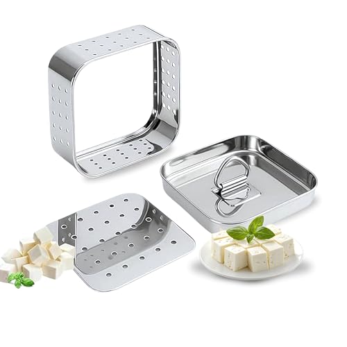 Image of Paneer Maker Steel | Paneer Maker | Paneer Maker Mould Press - 600ml (Large) Stainless Steel Square Press for Homemade Paneer, Tofu & Sprouts | 1 Year Warranty & Free Paneer Recipe eBook