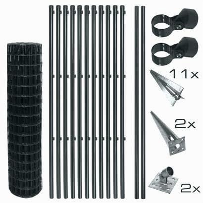ESTEXO Schweißgitter Gartenzaun Set Komplettset Zaun Gartenzaunset Zaunset Drahtzaun Gitterzaun mit Einschlaghülsen in Anthrazit RAL 7016 (1,2 x 25 m)