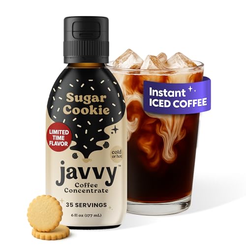 Image of Javvy Cold Brew Coffee Concentrate Instant Coffee, Sugar Cookie | 100% Real Coffee, 0g Sugar, No Artificial Flavors, 60-80mg Caffeine per Serving, Gluten Free, Makes Hot or Iced Coffee