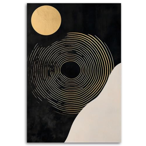 Cuadro abstracto moderno para renovar tu salón, lienzo de luna negro y dorado 50x70 cm