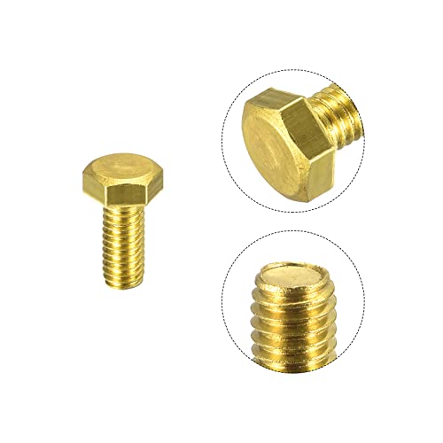 Image of uxcell Brass Hex Bolts, M6x14mm 10pcs Fully Thread Grade 4.8 Solid Brass Hexagon Head Bolt Machine Screws for Machinery