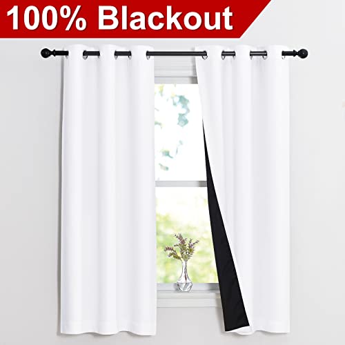 Image of NICETOWN Pure White 100% Blackout Lined Curtains, 2 Thick Layers Narrow Wide Window Treatment Panels Thermal Insulated Drapes for Kitchen Small Window (1 Pair, 37 inch Width x 63 inch Length Each Panel)