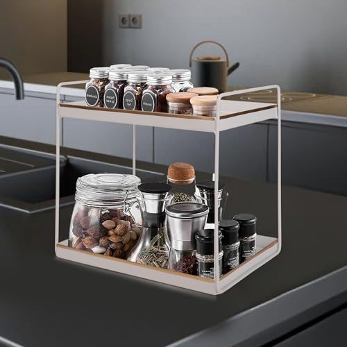 Image of Niyara Iron Metal Heavy Duty Stand 3-Tier Multistorage /Multipurpose Standing Rack, Bathroom Countertop Storage Shelf Cosmetic Organizer Holder Kitchen Spice Rack (white with gold)
