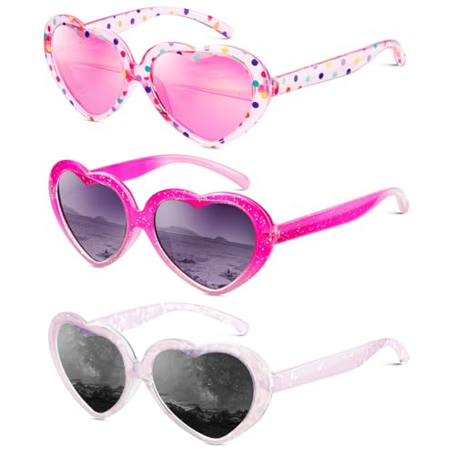 QALLY Kids Sunglasses Polarized Heart-Sunglasses: Toddler girls Sun Glasses with UV Protection for Youth Child 3Pack Age 3-12