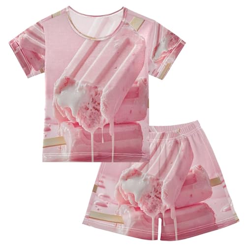 ALAZA 3d Ice Cream Pajamas Set Short Sleeve Cotton Sleepwear Summer Pjs 2 Piece 5-14Y