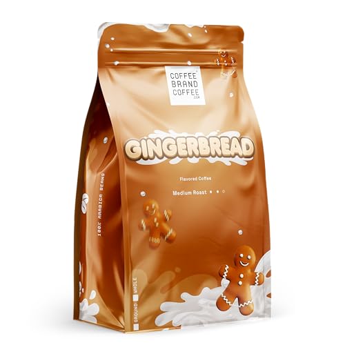 Coffee Brand Coffee Gingerbread Whole Bean Flavored Coffee Sweetness of Freshly Baked | Medium Light Roast Features Cinnamon, Nutmeg, and Molasses, Family Crafted | 12 Oz