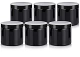Black Large 16 oz PET Plastic (BPA Free) Large Refillable Jar - (6 pack) + Labels