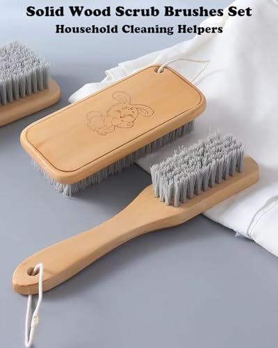 Image of Scrub Cleaning Brush for Stains -Wood Handle Scrubbing Brushes,Cleaning Scrubber Brush for Fabric,Carpet,Clothes,Bathroom,Long Handle Cleaner Brush for Sneakers, Tennis, Canvas & More-2Pack