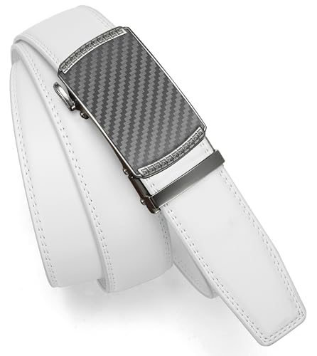 Image of Chaoren Leather Ratchet Belt 2 Pack Dress with Click Sliding Buckle 1 3 /8 inch in Gift Set Box - Adjustable Trim to Fit