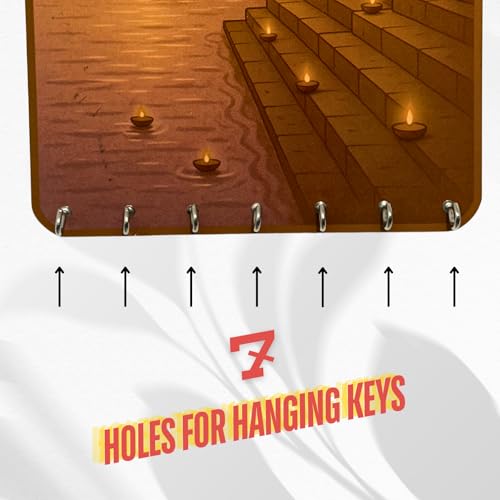 Image of Banaras Ghat-Inspired MDF Key Holder - UV Printed Wooden Wall Hanging (9.4 x 8.6 in