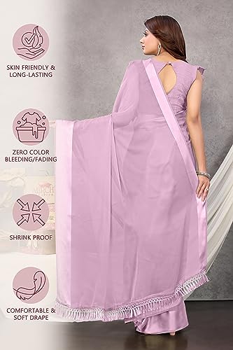 Image of MIRCHI FASHION Women's Stylish Satin Chiffon Solid Saree with Blouse Piece