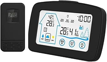 Wireless Weather Station Touch Screen Thermometer Hygrometer Indoor Outdoor Forecast Sensor Calendar Alarm Clock 7 Languages