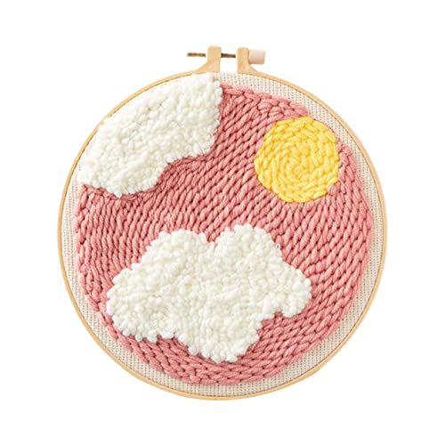 piaceto DIY Landschaft Teppich Machen Kits für Anfänger, DIY Stricken KaschmirKaschmirwolle Stickerei mit Punch Sticken Hoop Rahmen , B Cover