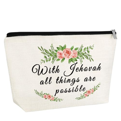 Christian Gift Baptism Gift for Women Jehovah Makeup Bag for Her Motivational Saying Cosmetic Bag Jehovah Witness Present Religious Birthday Easter Present for Friends Wife Sister Zipper Travel Pouch