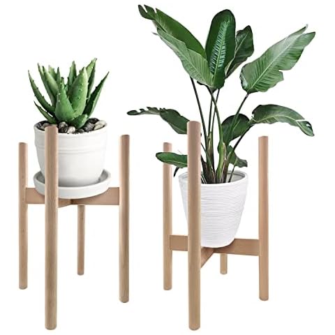 BESLAM Plant Stand Indoor, 8 Inch Outdoor Flower Stand Pot Holders(Pot Not Included), Wooden Plant Stand With Non-Slip Foot Pads, Vintage Flower Plant Stand For Office Garden Home Decor, Wood Color Cover