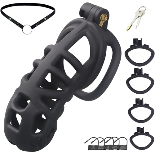 Keuschheitskäfig für Männer, Keuschheitsgürtel, Hautfreundliches Material, Keine Ölrückstände, Peniskäfig mit 4 Unterschiedli