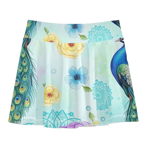 Elegant Blue Green Peacock Ornate Athletic Shorts Girls Skorts Toddlers Tennis Skirts Uniform Butterfly Skirt 3t