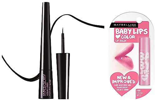 Image of Maybelline New York Baby Lips Lip Balm, Pink Lolita, 4g and Maybelline Hyper Glossy Liquid Liner, Black, 3g