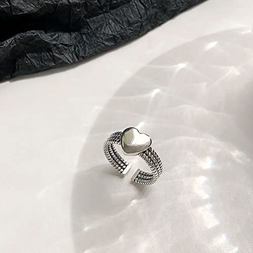 Vintage Layered Loving Heart Statement Ring for Women Silvery Expandable Adjustable Open Wrap Twisted Finger Rings Comfort Fit Retro Promise Engagement Wedding Eternity Jewelry Gift4