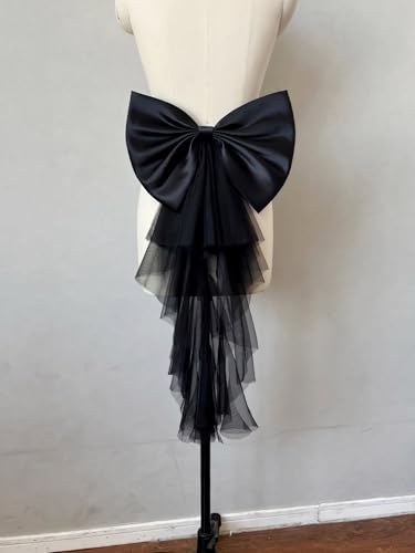 Detachable Satin Bow for Wedding Dress Bowknot with Irregular Tulle Tail4