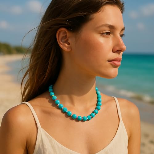 Elegance 11 designs White Beaded Gemstone Necklace for Women, Chunky Beach Waterproof Stainless Steel Boho Choker Natural Stone Necklaces Surfer Summer Handmade Jewelry3