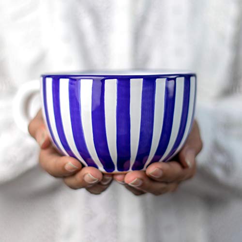 Handmade Ceramic Designer Navy Blue Stripe Cup Unique Extra Large 175oz500ml Pottery Cappuccino Coffee Tea Soup Mug  Housewarming Gift for Tea Lovers by City to Cottage