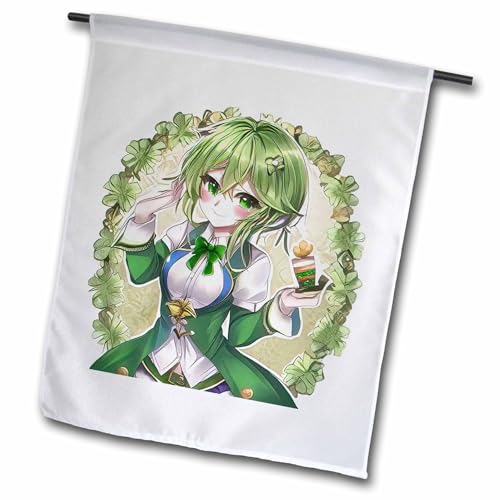3dRose Adorable Irish elf girl, four leaf clover frame. Good luck gift charm - Flags (fl-376617-1)