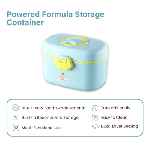 Image of Feed Ease (2-in-1) Baby Milk Powder & Food Container 240gms | BPA-Free, Leak-Proof Bear Box, Travel-Friendly with Spoon & Fork, Baby Essential Food Storage Box, Snack Box, Baby Milk Powder Box