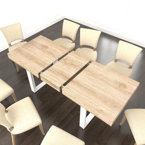 Image of 78.74 inch Extendable Dining Table for 6 8 10 Person, Farmhouse Expandable Dining Table Large Rectangle Wooden Expanding Table with White Legs for Kitchen Dining Room Conference Small Space, Oak