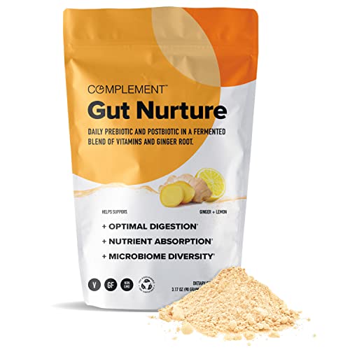 Complement Gut Nurture Prebiotic + Postbiotic Superfood Powder for Leaky Gut Repair, Probiotics for Digestive Health - Ginger Root - 30 Servings