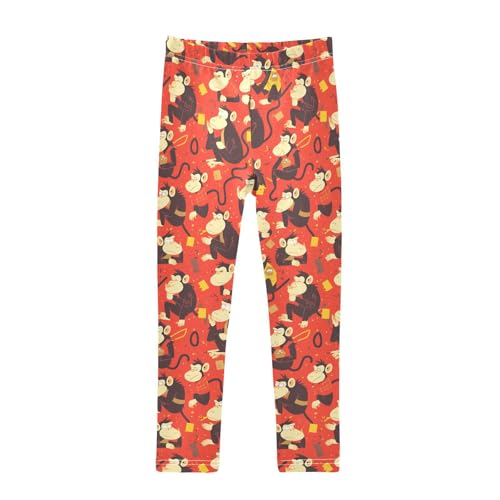 KLL Monkey Red Toddler Baby Girl Leggings Soft High Waisted Leg Yoga Pants Exercise