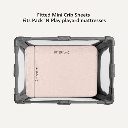 Image of Bearmoss Muslin Mini Crib Sheets for Pack N Play Mattress - 100% Cotton - 38 inchx26 inch Soft Breathable Playard Baby Crib Sheets Neutral for Boys Girls - 2 Pack (Pink Purple)