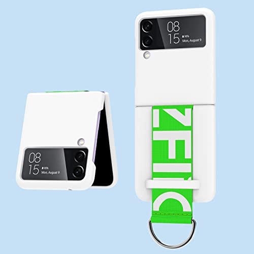 XZEIT Funda con para Samsung Galaxy Z Flip 3 con Anillo, Funda Plegable para teléfono Celular Galaxy Z Flip 3, con Correa de policarbonato en Acabado Mate, Resistente, Resistente los Golpes   Blanco