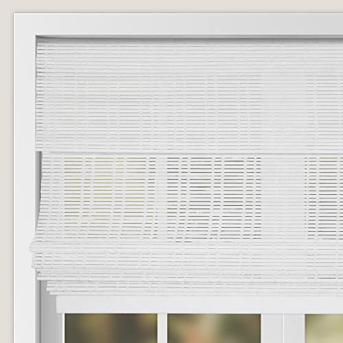 Calyx Cordless Bamboo Roman Shade Blind, Light Filtering, 22.5" W X 48" H, Ceylon Vintage White #TOP2
