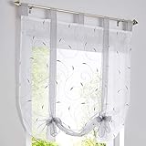 JAIJY Sheer Voile Embroidered Vine Plant Tab Top Rod Pocket Window Shades Kitchen Small Curtain Tie