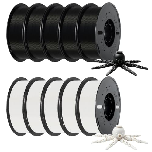 Image of Kingroon PLA 3D Printer Filament,10 Rolls, Dimensional Accuracy + /- 0.02 mm, 10kg Spool(22lbs), 1.75 mm，5Black+5White
