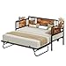 LIKIMIO Daybed with Trundle & Foldable Headboard, 700lbs Metal Twin Bed Frame with LED Lights and Charging Station, Industrial Day Bed for Bedroom, Living Room, Black