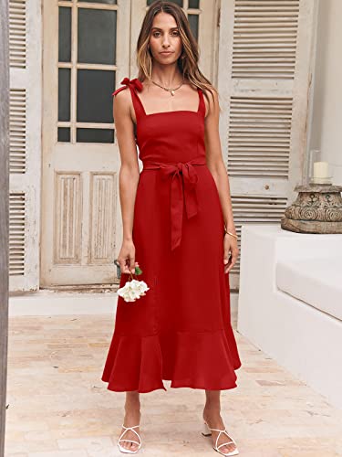 Image of ANRABESS Women's Square Neck Ruffle Split Midi Elegant Formal Wedding Guest Cocktail Bridesmaid Graduation Party Dresses