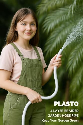 Image of Plasto 4-Layer Braided Garden Hose Pipe | 1 1 /4 Inches, 30M | UV Stabilized, Heavy-Duty Flexible Water Pipe | 3-Year Warranty | Leak-Proof Outdoor Hose for Home, Lawn & Agriculture | 32MM |100 ft