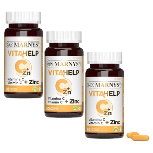 Pack x3 | Vitahelp Vitamina C + Zinc, Cápsulas Vegetales Aptas para Veganos, Reducen la Fatiga y Mantienen Un Sistema Inmunológico Saludable, 60 cápsulas | MARNYS