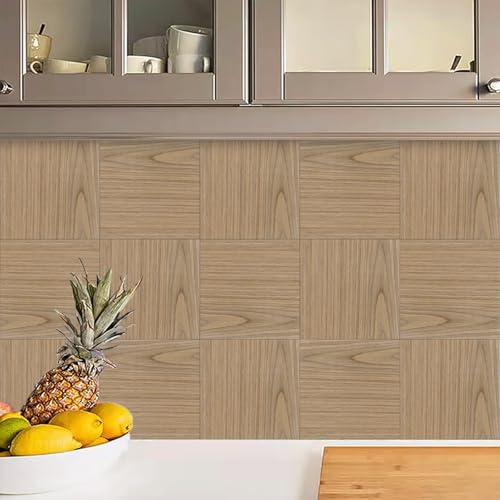 Suelo Vinilo Autoadhesivo Grano De Madera Marrón Baldosas Adhesivas Impermeables Panel Revestimiento Ducha Muebles Gabinete Decorativos Vinilo Adhesivo Pared Cocina 20x20 cm/10 Piezas