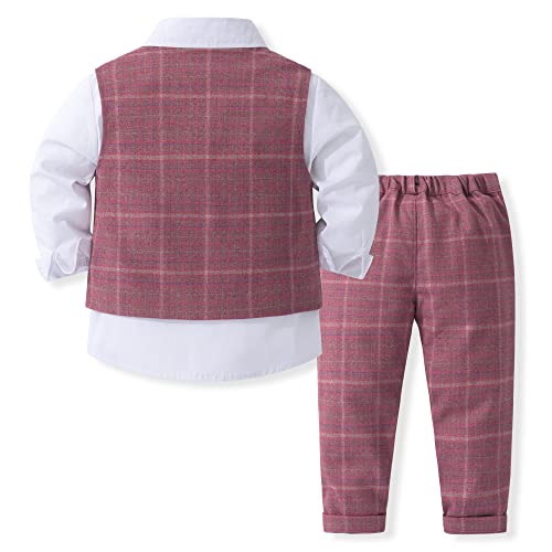Image of Kimocat Boys 3Pcs Clothing Sets Elegant Long Sleeve Shirts + Vest with Flower+Pants Party Suit