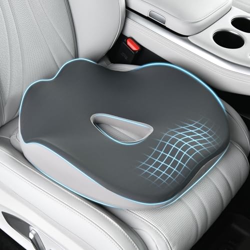 Image of Coverado Car Seat Cushion with Memory Foam, Ergonomic Driving Seat Cushion for Sciatica, Tailbone, Back Pain Relief, Premium Non-Slip Washable Cushion for Car, Driver, Office, Wheelchair