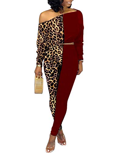 Sweat Shirts Jogging Suits for Women Sexy 2 Piece Sports Outfit Set Leopard