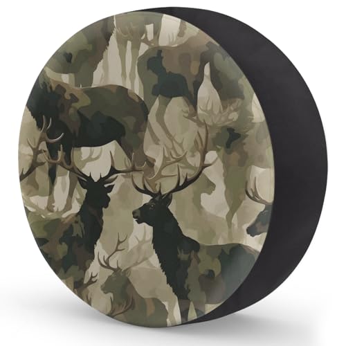 Image of Camouflage Military Tire Covers Protectors Weatherproof Dust-Proof Deer Animal Spare Wheel Cover Fit for Jeep Wrangler RV, SUV, Truck Travel Camper Trailer Vehicle 16 inch