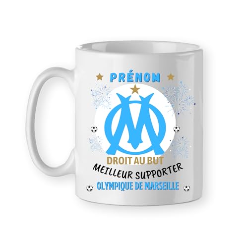 Mug foot football OM, cadeau personnalisé avec un prénom fan