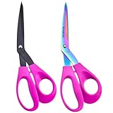 SCAIKTIG 8.5“ Bent Fabric Scissors All Purpose Sharp Heavy Duty, Bent Shears for Sewing Crafting Cutting Clothes, Felt, Leather, Paper Supplies, Pink Handle, Titanium Coating Blades, 2-Pack